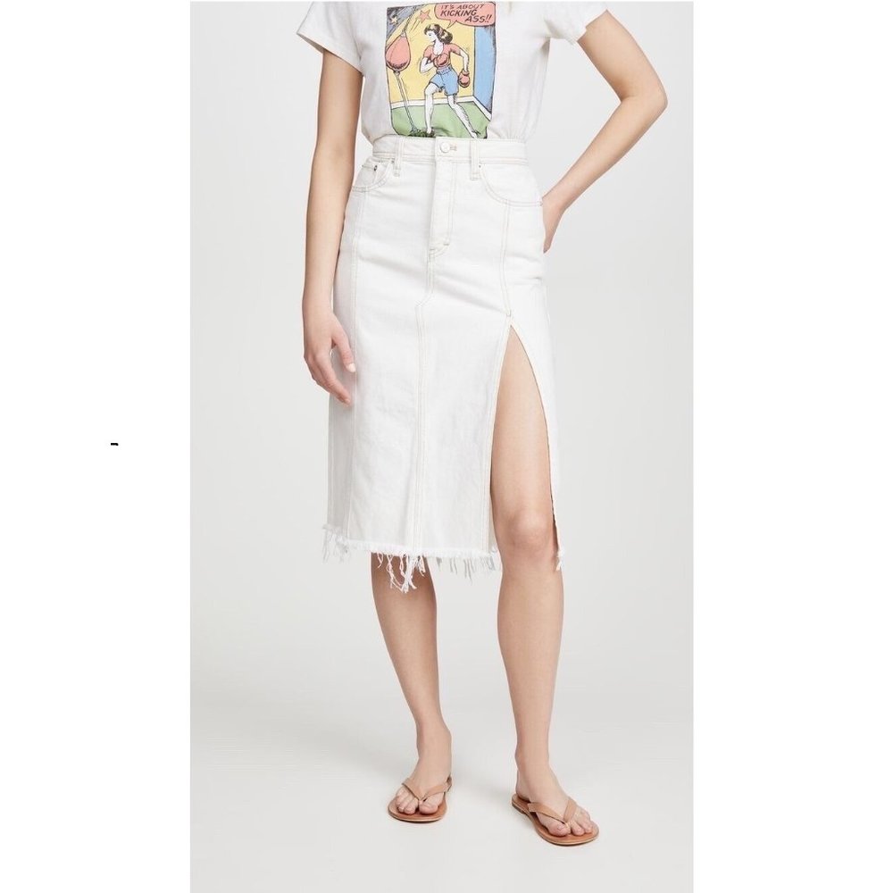 Free People Mambo Slit White Denim Skirt